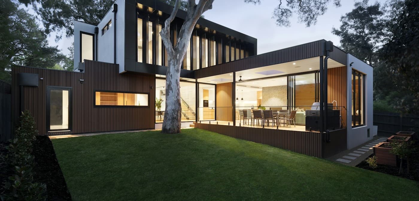 Representative finished outdoor living area connected to a residential home