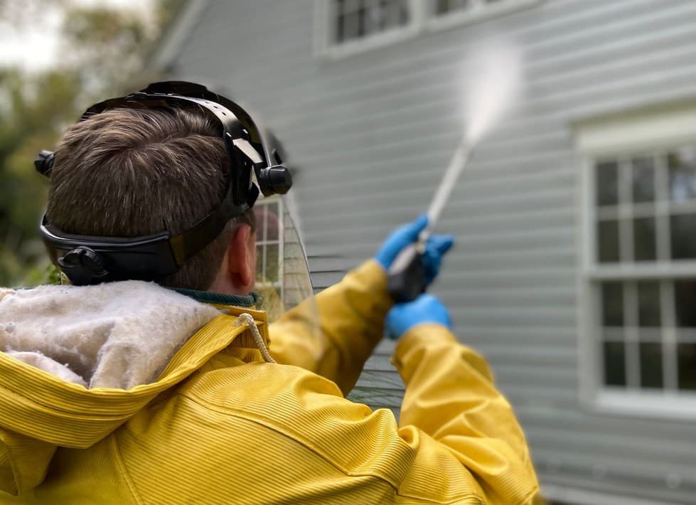Representative exterior maintenance work at residential siding and window areas